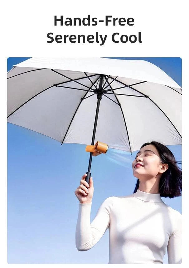 Nehwei enterprise handheld mini fan with 5 speeds, 3000mAh battery, clip, LED display, and 180° adjustable head.