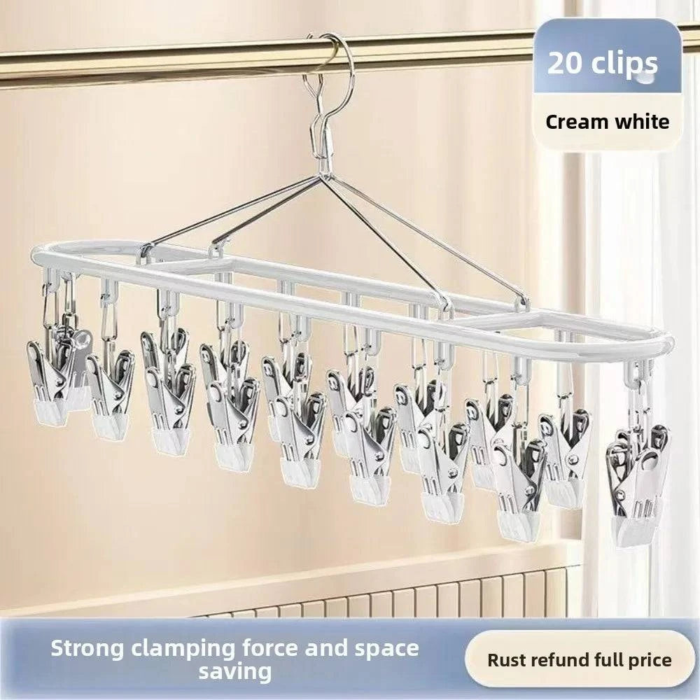 Nehwei enterprise stainless steel clothes drying rack with 20 clip capacity for socks, underwear, and garments, unmarked design.