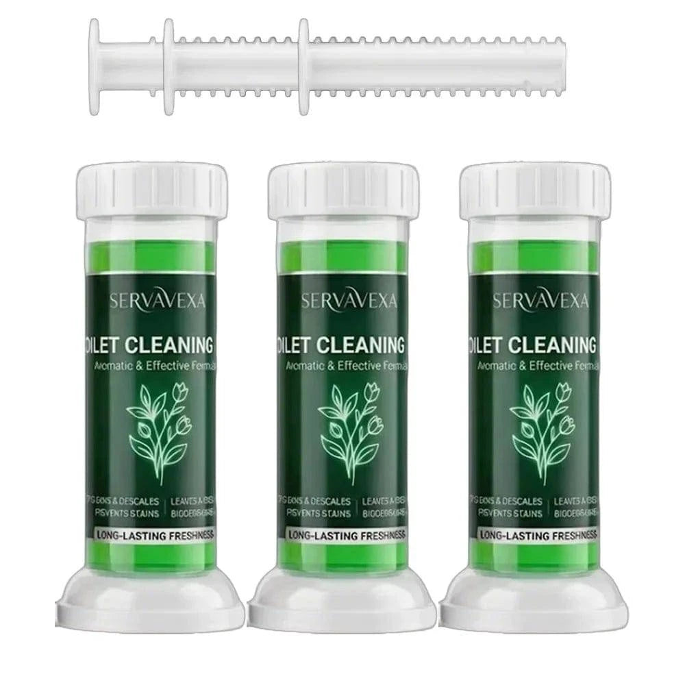 Set of five SERVAVEXA toilet cleaning gel stamps by Nehwei Enterprise, featuring floral design for deodorizing and long-lasting bathroom cleaning.
