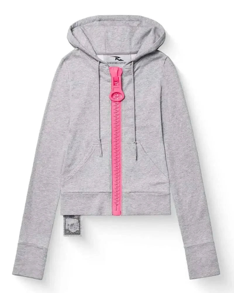 Loose oversized Y2K street Harajuku hoodie by Nehwei Enterprise, solid color with zipper and multiple pockets, women's fashion trend.