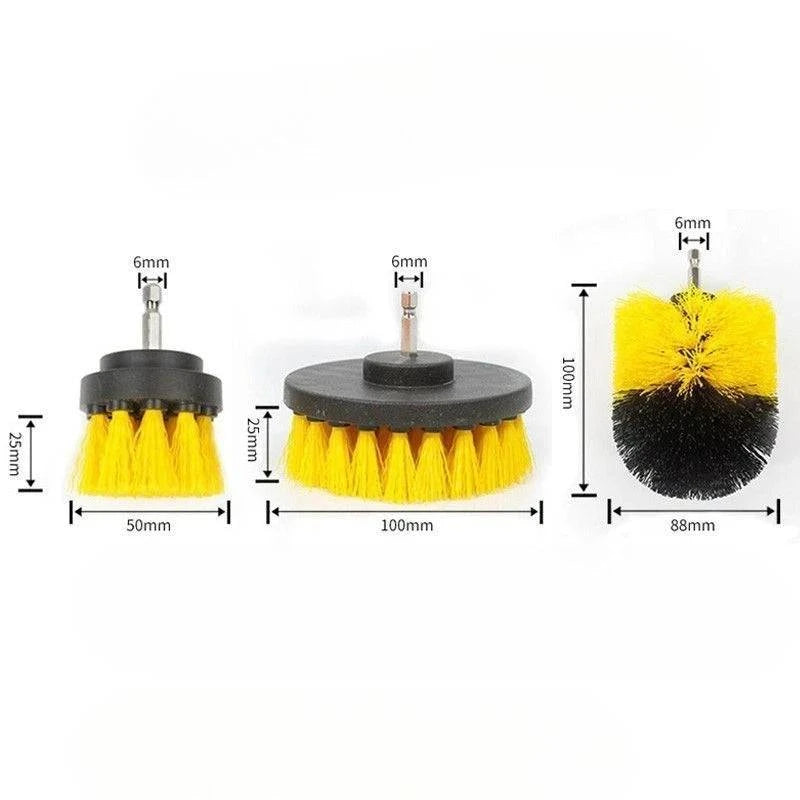Nehwei enterprise electric scrubber brush drill kit with nylon brushes for carpet, glass, car tires, and cleaning tasks in various sizes