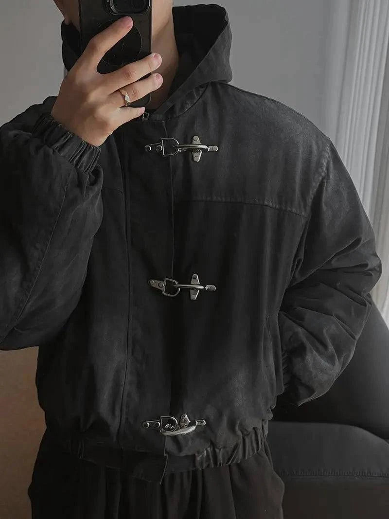 Nehwei enterprise oversized Y2K retro hoodie coat with snap fasteners, high street punk style, loose fit, men's fashion jacket