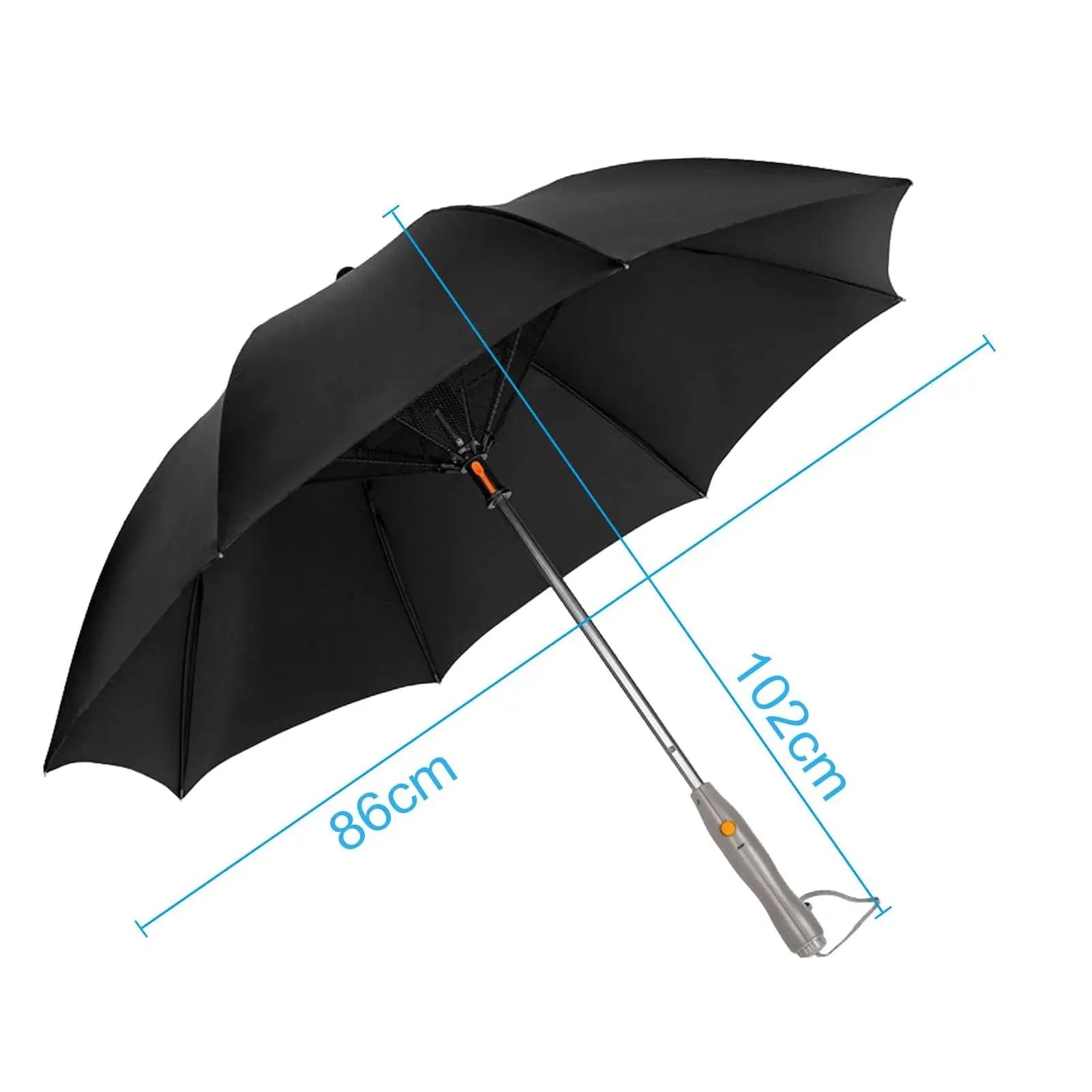 Nehwei 3-in-1 portable umbrella with built-in fan, mist spray, UV protection, and battery power for summer cooling.