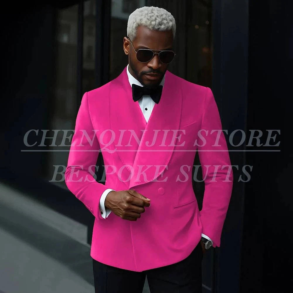 Nehwei enterprise men's luxury velvet double-breasted suit with shawl lapel, slim fit jacket and matching pants for formal occasions
