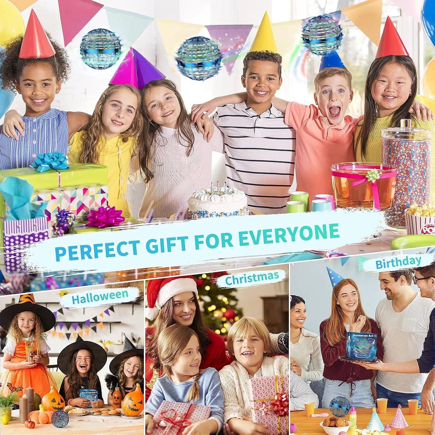 Nehwei enterprise AI flying orb ball toy with galaxy design, hovering and spinning in hand, perfect for birthdays and fun activities.