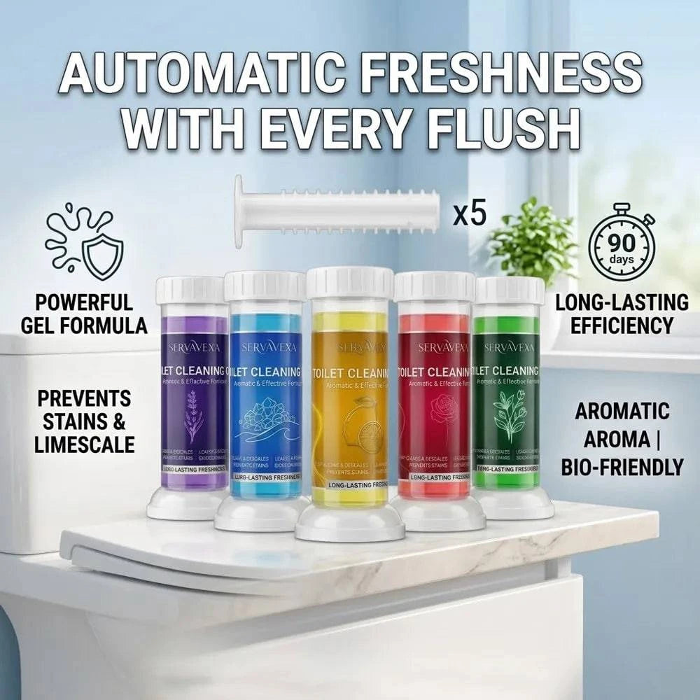 Nehwei SERVAVEXA 5-piece toilet cleaning gel stamps with floral design, designed for bathroom deodorizing and long-lasting descaling.