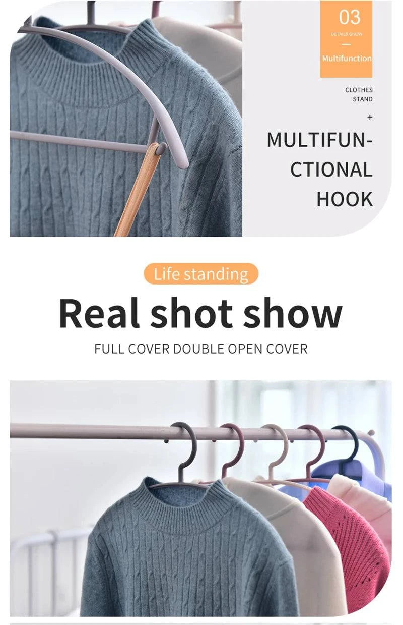 Plastic household clothes hanger with wide shoulders and semi-circular design, seamless hanging organizer by Nehwei enterprise.