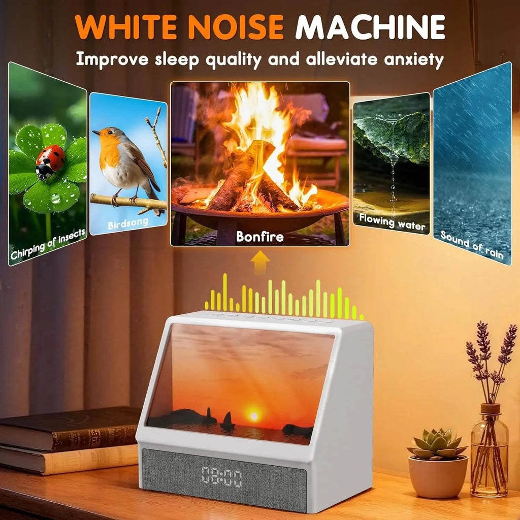 Nehwei Sunrise Alarm Clock with wake-up light, ambient lights, and Bluetooth for kids and adults, shown on bedside table
