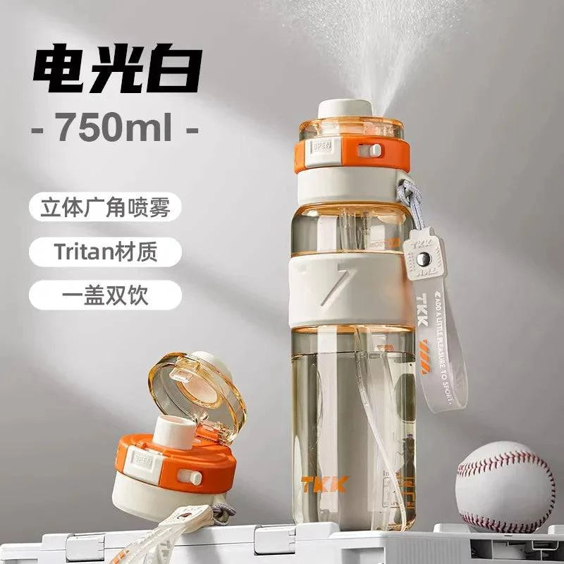 Nehwei enterprise 2-in-1 portable water bottle with fan and mist spray, leakproof cooling cup for outdoor sports and kids.