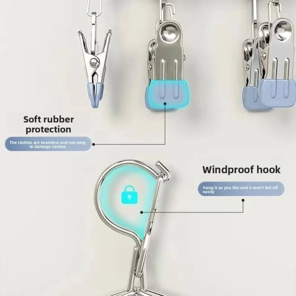 Nehwei enterprise stainless steel clothes drying rack with 20 clip capacity for socks, underwear, and clothing hanging.