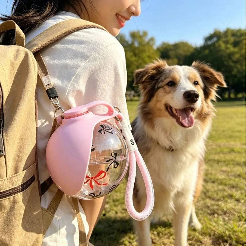 Nehwei 2-in-1 portable dog water bottle with 285ml capacity, outdoor dog drink dispenser and travel water bowl for small dogs