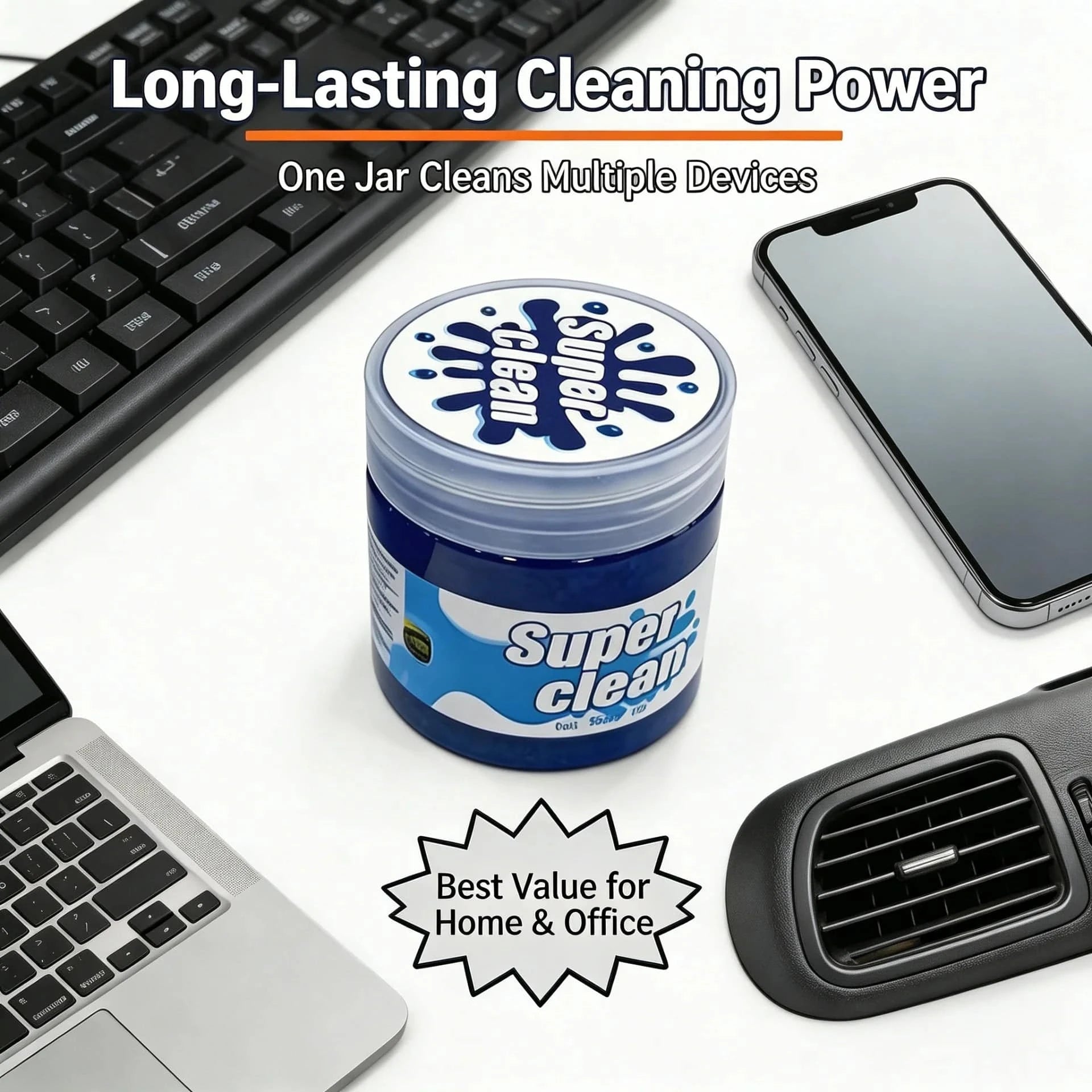 Blue reusable cleaning gel by Nehwei Enterprise, used for dusting keyboards, car vents, and small gaps, eco-friendly and multi-purpose.
