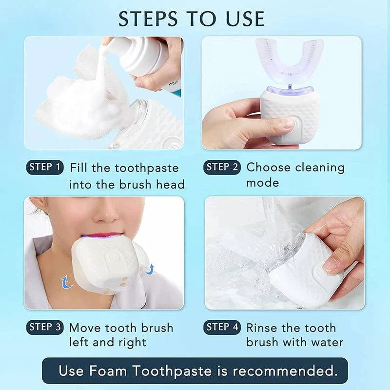 Nehwei enterprise U-shaped electric toothbrush for dental care, featuring 360-degree automatic cleaning and ergonomic design.