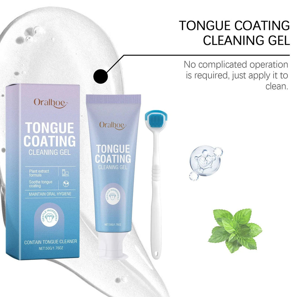 Nehwei enterprise tongue cleaning gel with brush kit for fresh breath and removal of tongue coating, oral health care 2-in-1 tool