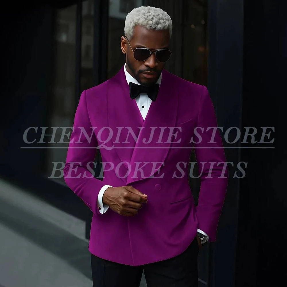Nehwei enterprise luxury men's velvet double-breasted suit with shawl lapel, slim fit jacket and matching pants for formal occasions