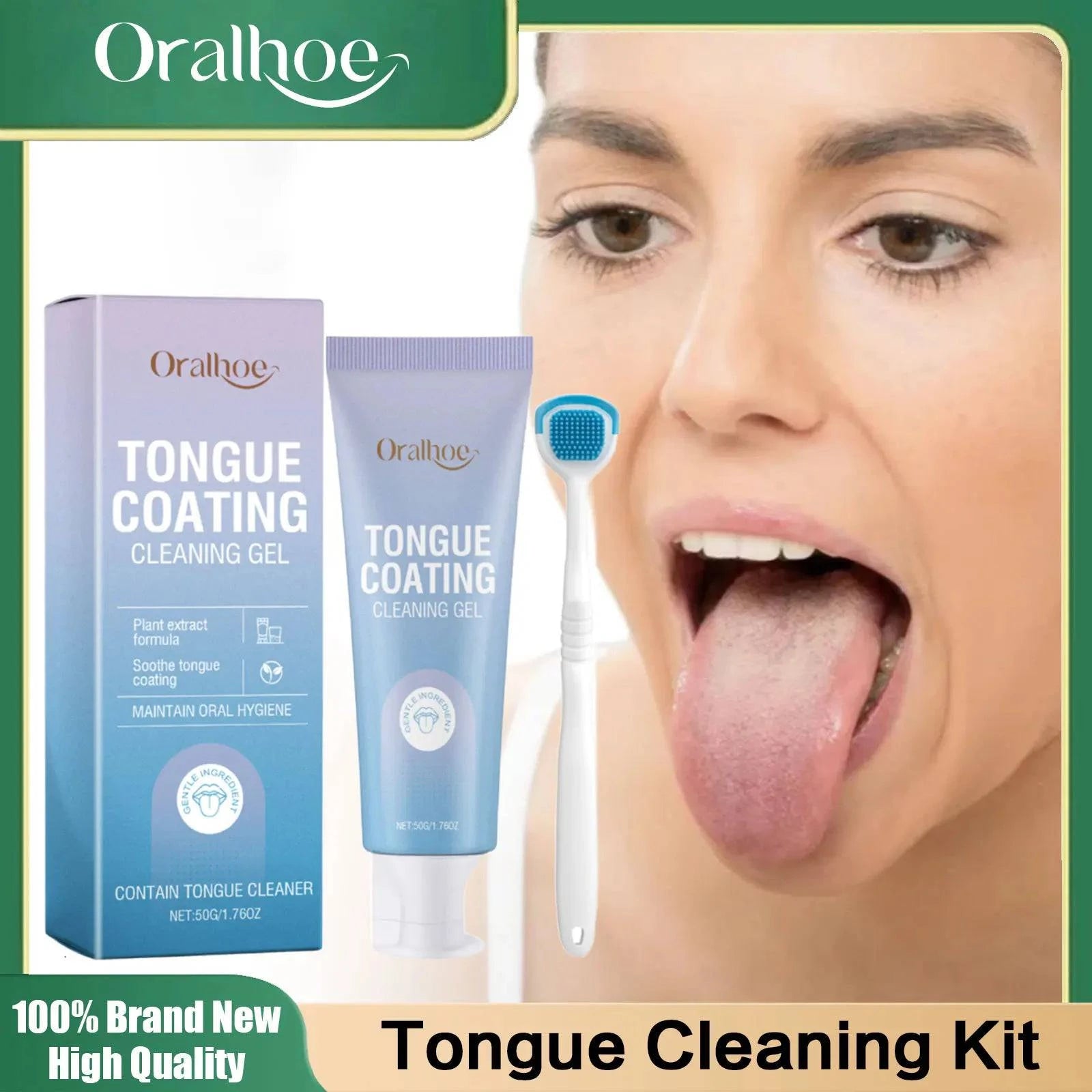 Nehwei Enterprise tongue cleaning gel with brush kit for fresh breath and removing tongue coating, oral health care 2-in-1 tongue cleaner