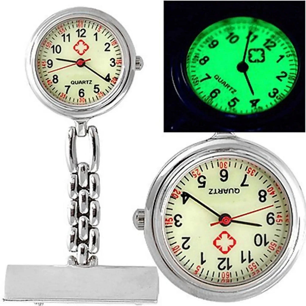 Nehwei Enterprise luminous nurse watch dial with retractable clip, alloy strap, night visibility, ideal for medical professionals.