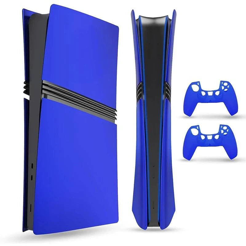 Nehwei enterprise PS5 Pro faceplate with matte red skin, ABS shell cover, and two silicone controller covers on a white background.