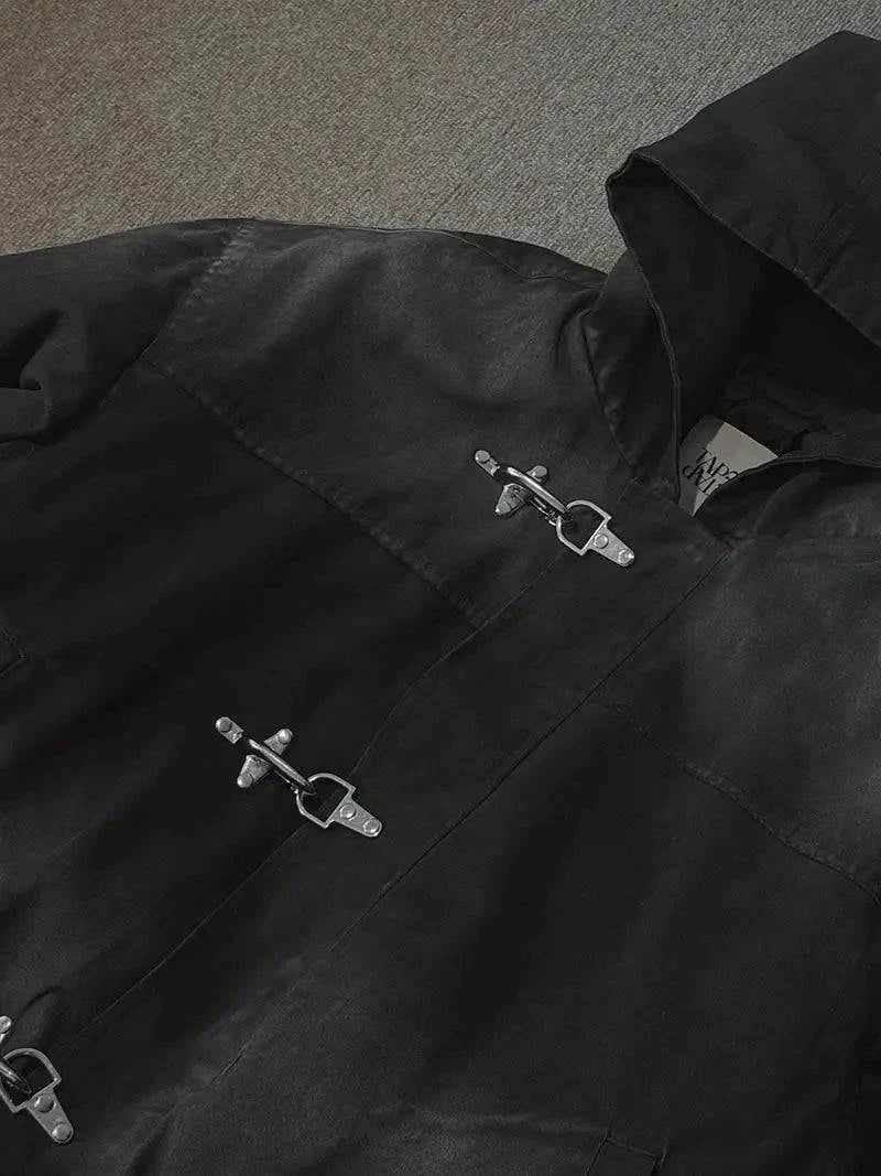 Nehwei enterprise oversized hoodie jacket with snap fasteners, high street style, Y2K retro Harajuku punk design, men's fashion coat