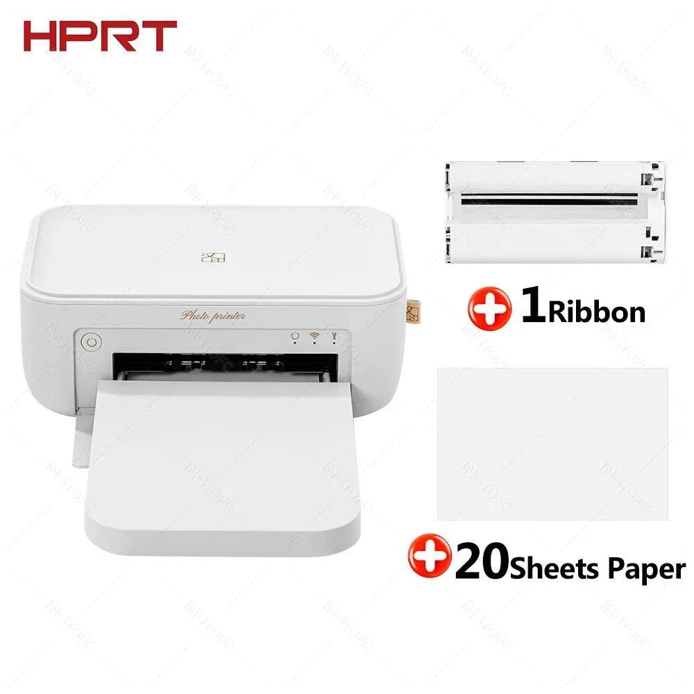 Nehwei enterprise mini color photo printer showing high-resolution instant photos with wireless connectivity and thermal paper.
