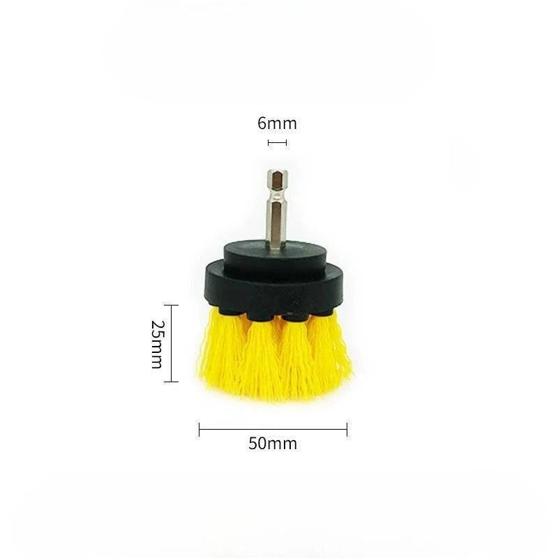 Nehwei enterprise electric scrubber drill brush kit with nylon brushes for carpet, glass, car tires, and surfaces in 2-5 inch sizes.