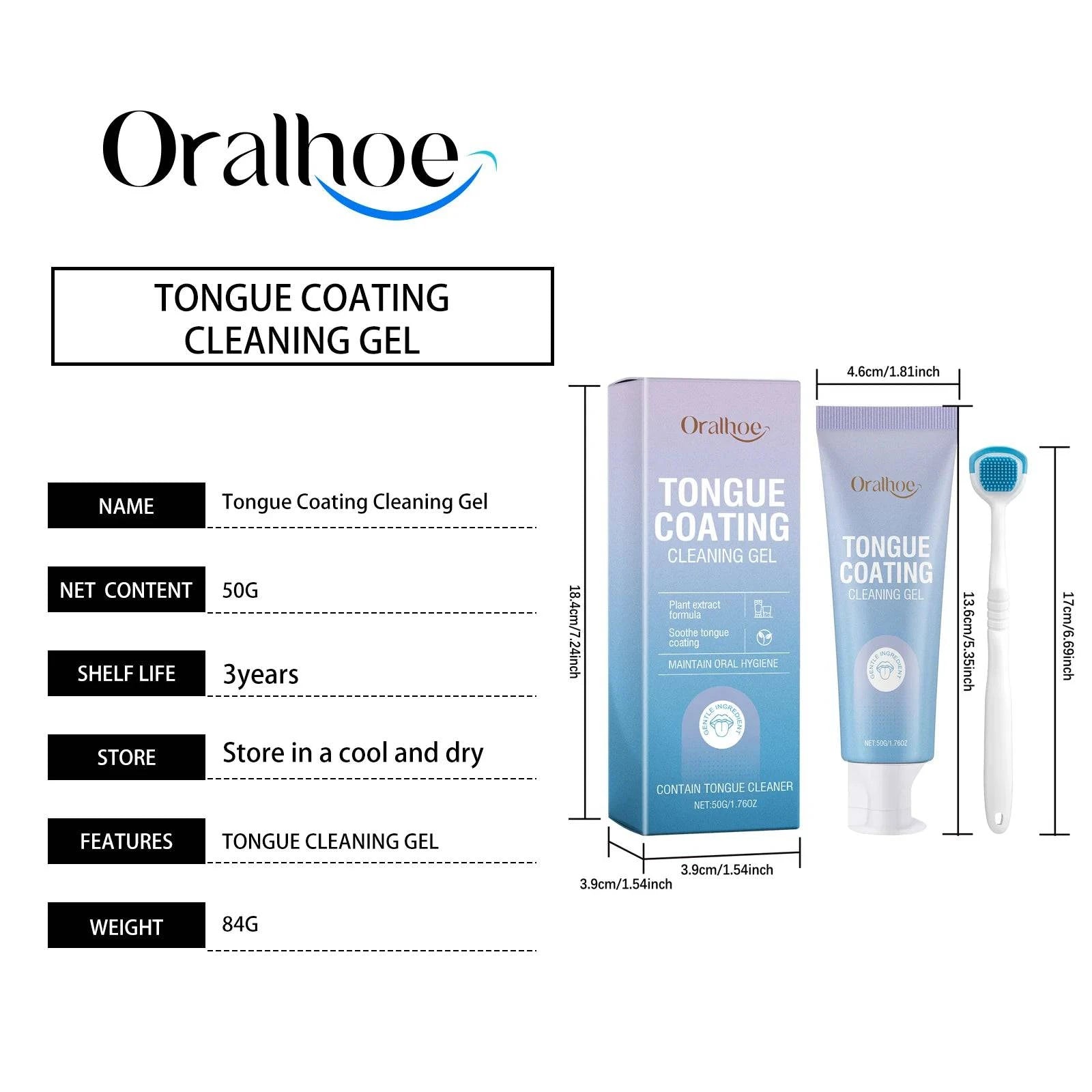 Nehwei enterprise tongue cleaning gel set with applicator for removing coating, freshening breath, and inhibiting oral bacteria.
