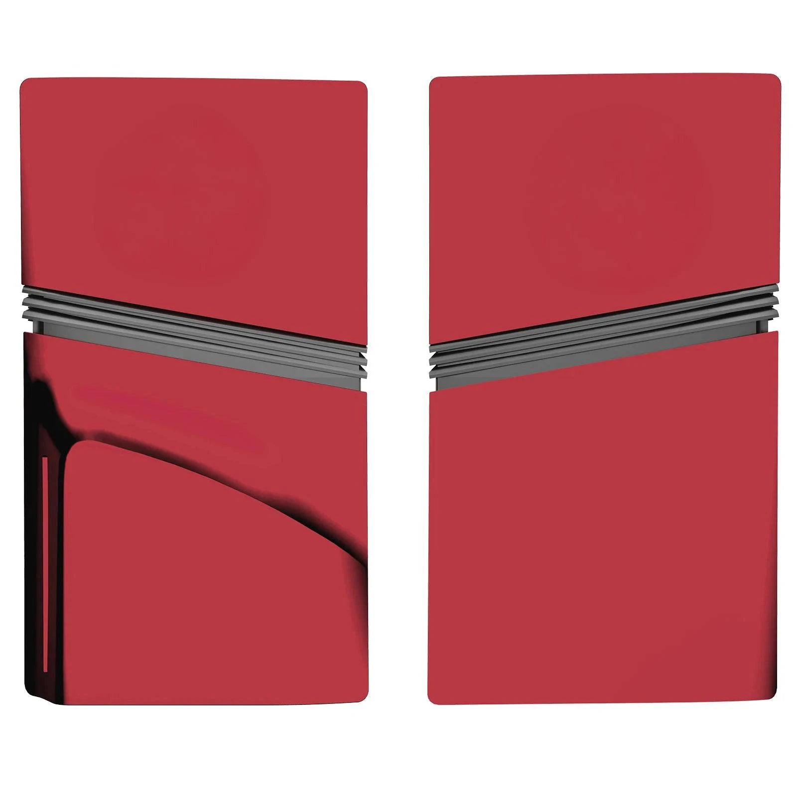 Pink matte ABS faceplate for PS5 Pro Digital and Disc Edition with two red silicone controller covers by Nehwei enterprise.