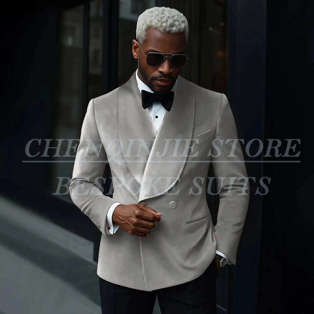 Nehwei enterprise luxury men's velvet double-breasted suit with shawl lapel, slim fit jacket and pants for prom or party attire