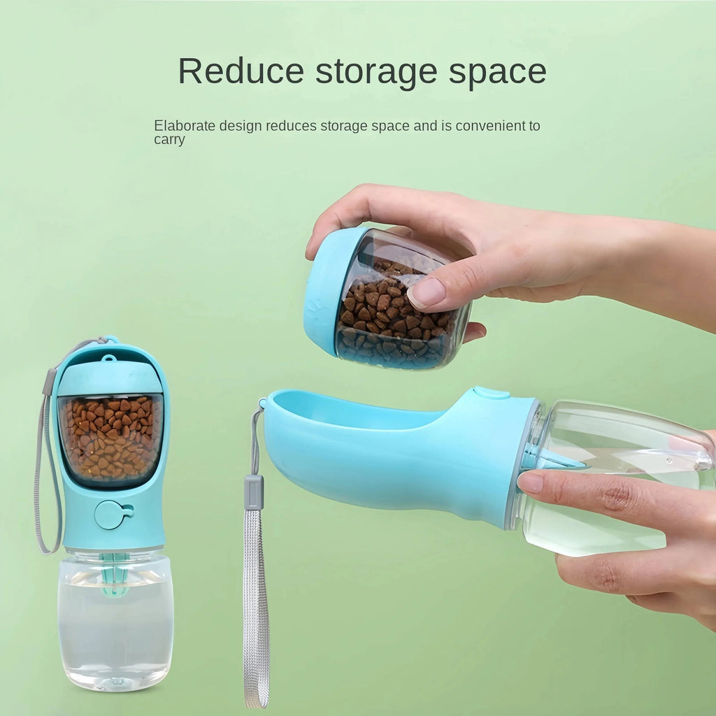 Portable Nehwei enterprise dog and cat water bottle with food container, leak-proof outdoor pet water dispenser.