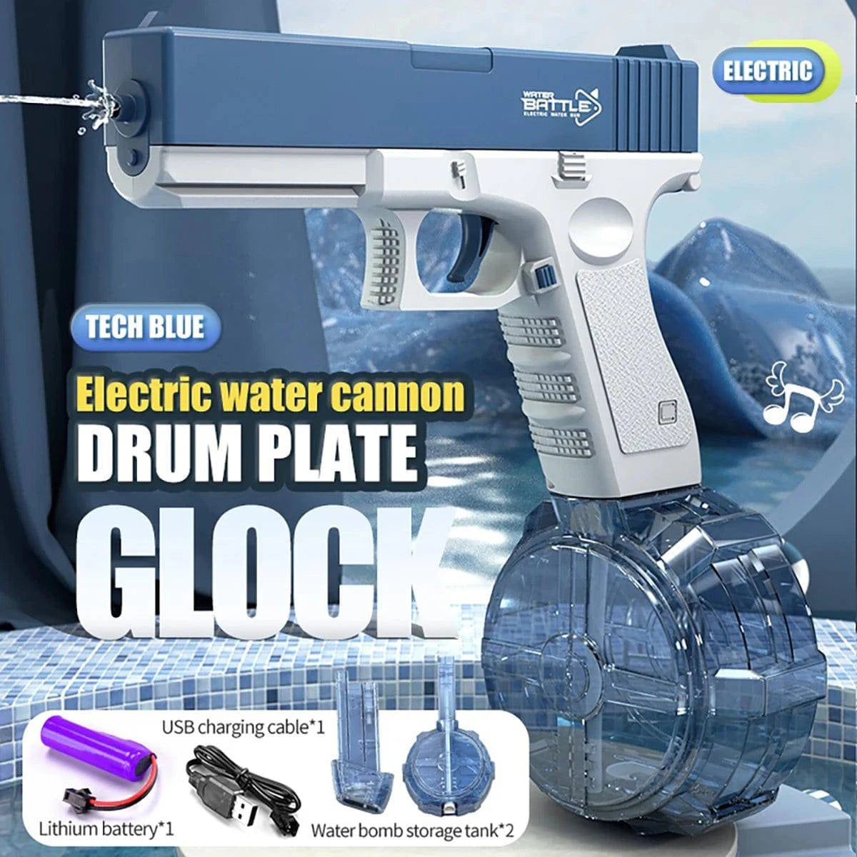 Rechargeable electric water gun by Nehwei enterprise with manual spray option, up to 32 feet range for kids and adults.