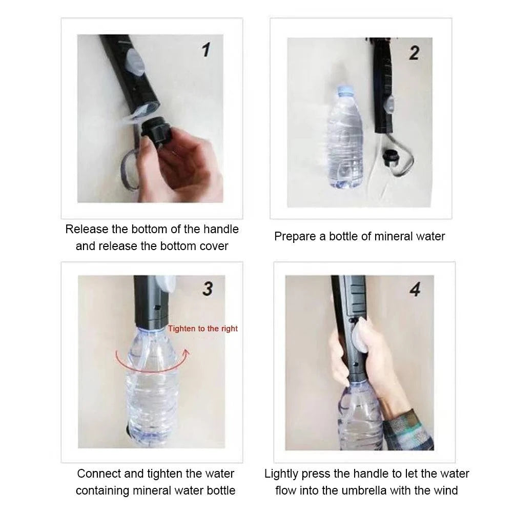 Nehwei Enterprise 3-in-1 portable umbrella with built-in misting fan, UV protection, and spray for summer cooling, battery-powered.