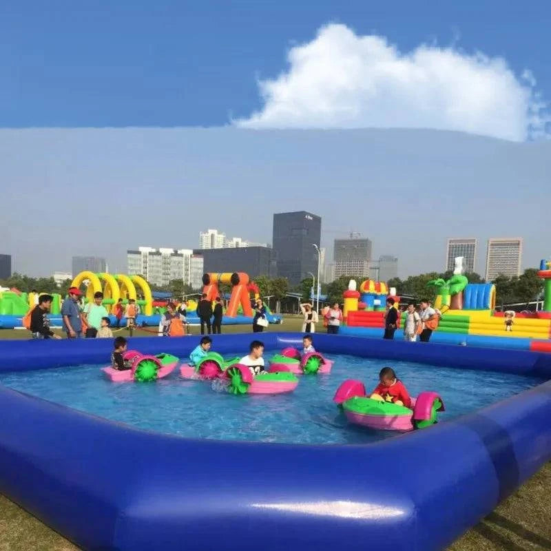 Large inflatable PVC swimming pool for outdoor ground water park, ideal for above-ground fun and cooling.