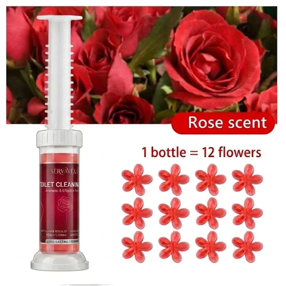 Nehwei SERVAVEXA 5-piece toilet cleaning gel stamps with floral deodorizer and descaling tools for bathroom freshness.