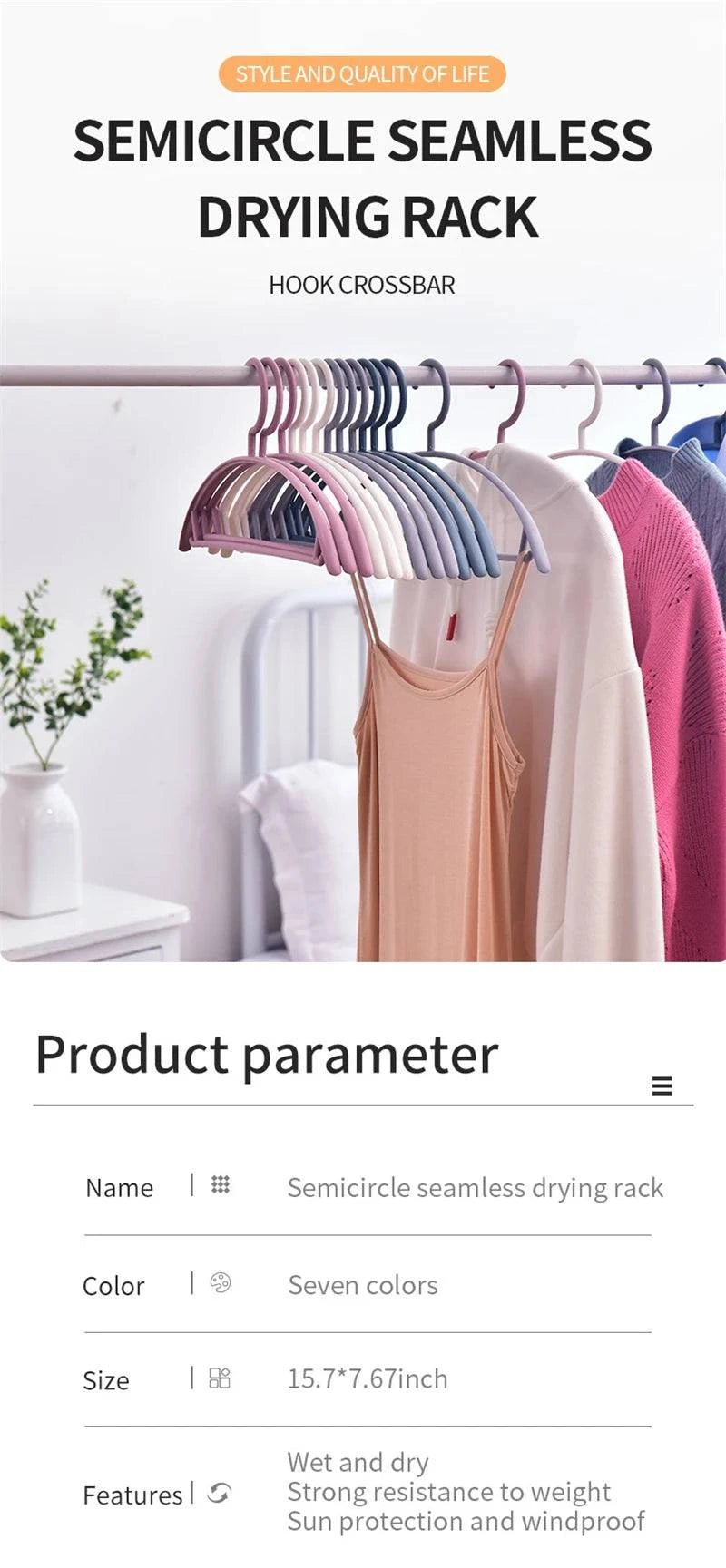Nehwei enterprise plastic household clothes hanger with wide shoulders and semi-circular design for seamless clothing organization.