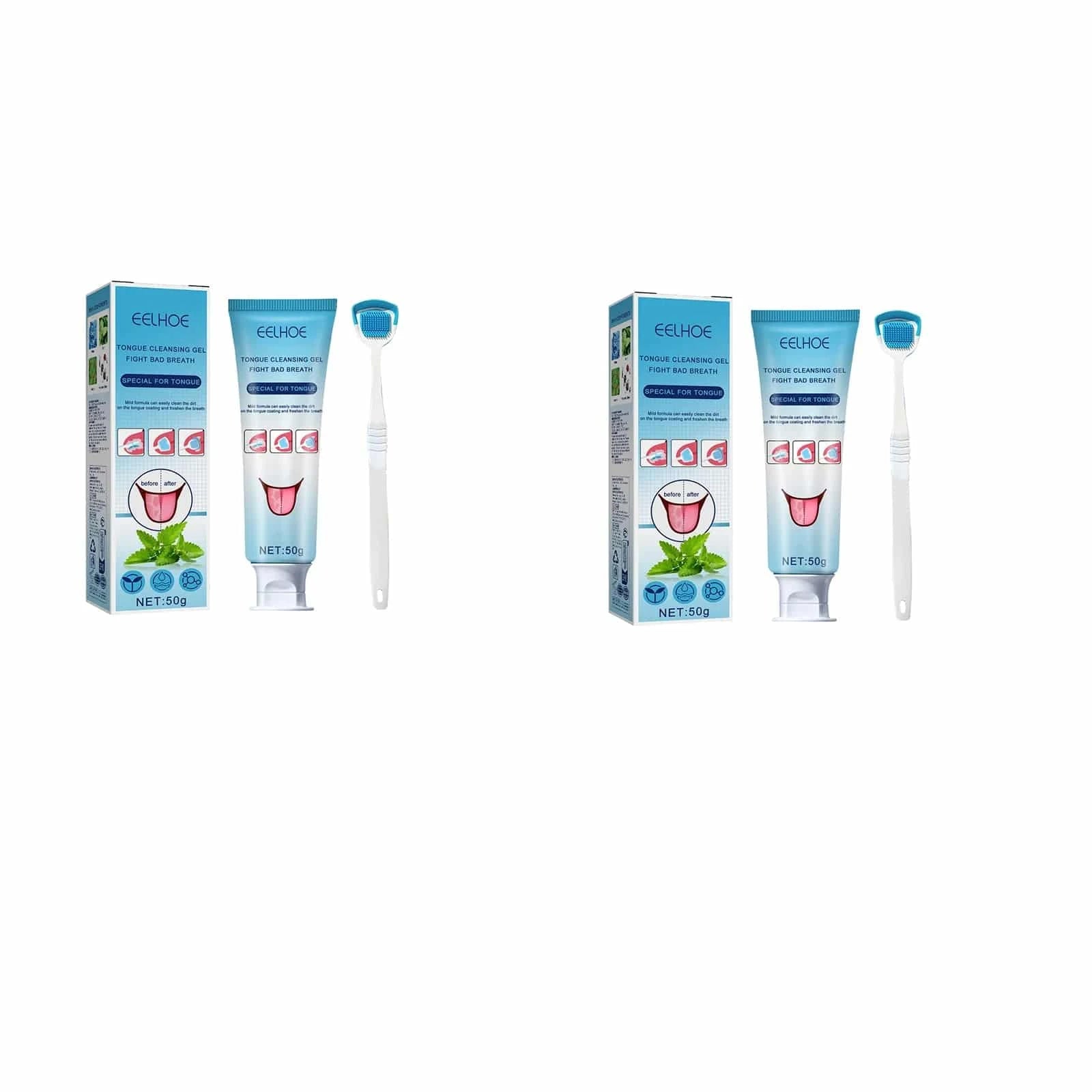 EELHOE tongue cleaning gel with brush for oral care, fresh breath, odor removal, and dental hygiene in a coating cleaning kit.