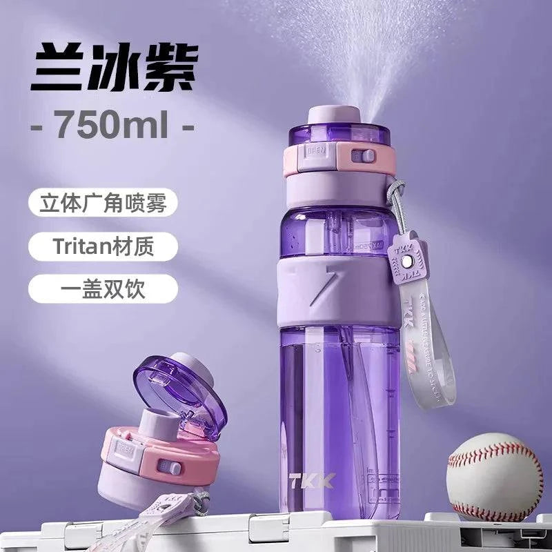 Nehwei 2-in-1 portable water bottle with built-in fan and mist spray for kids, leakproof outdoor cooling water cup