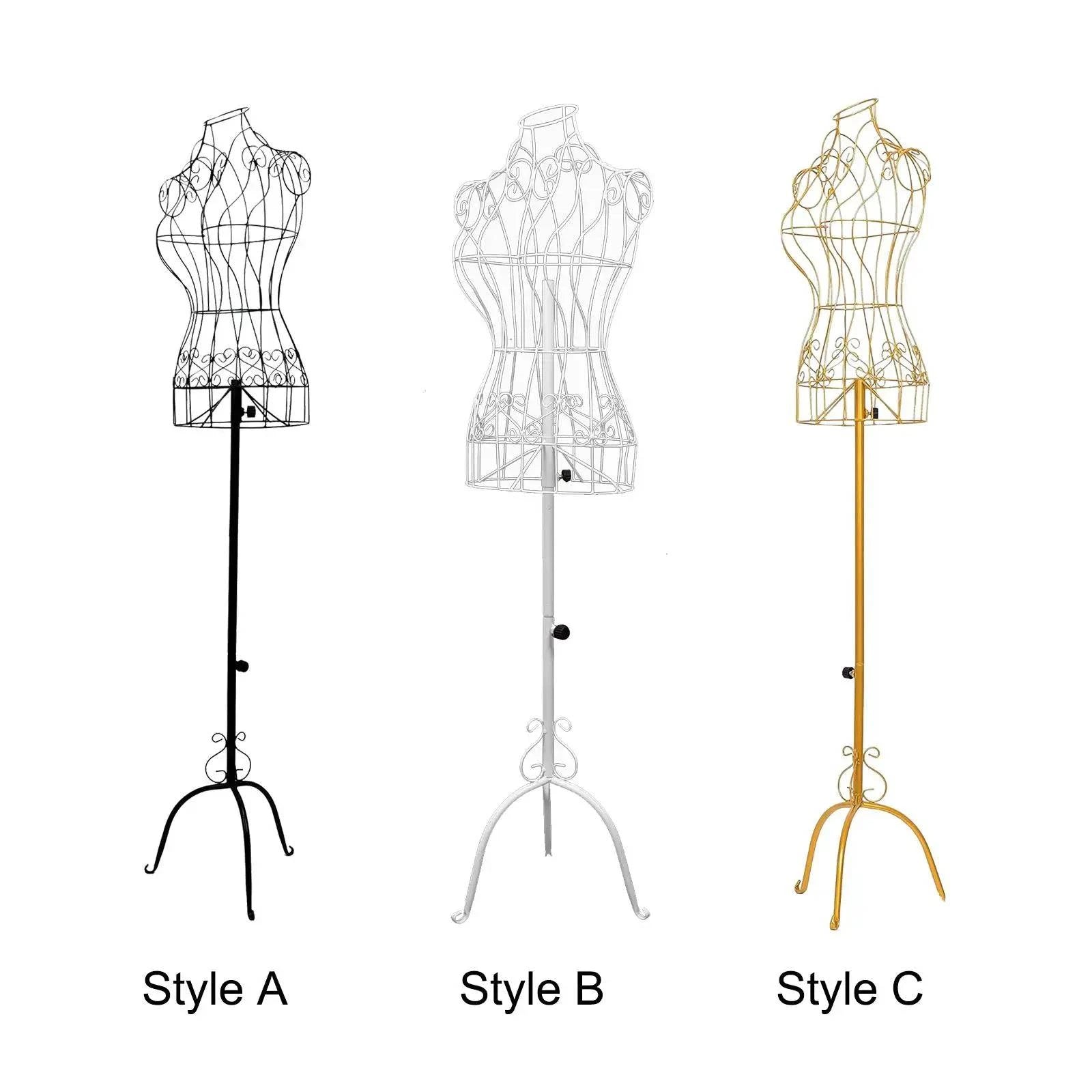 Female mannequin iron dress form with stable base, adjustable height, ideal for tailors, dressmakers, and display in shops