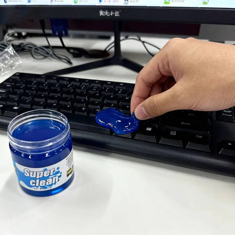 Blue reusable cleaning gel by Nehwei enterprise for dusting keyboards, car vents, and small gaps in a flexible, gel-like form