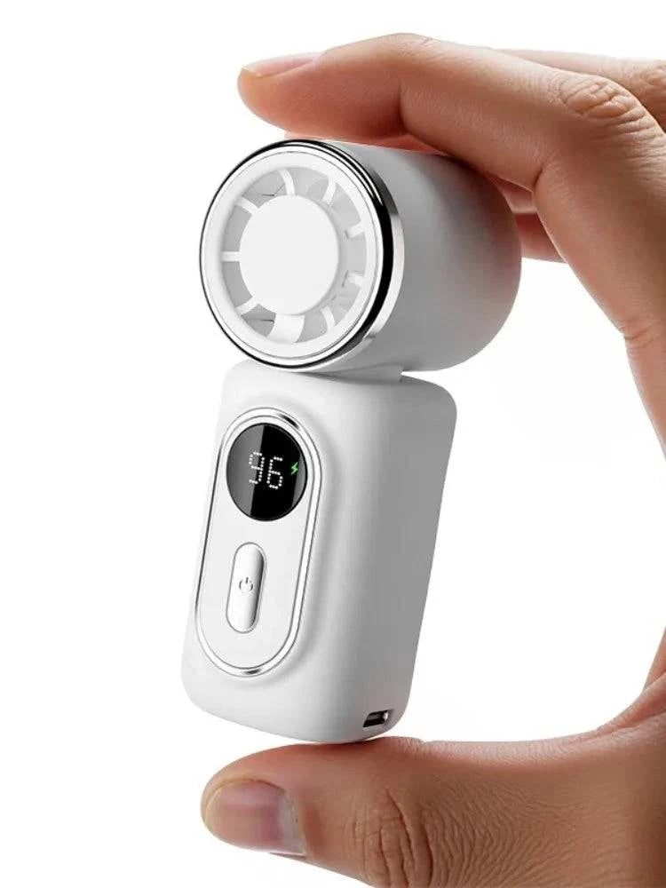 Nehwei handheld mini fan with 5-speed settings, 3000mAh battery, clip, LED display, and 180° adjustable head for portable cooling.