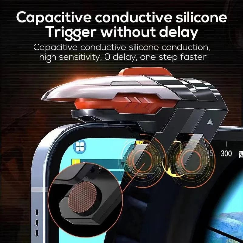 Nehwei MEMO 6 Finger Mobile Phone ABS game trigger for PUBG, L1 R1 alloy key buttons, compatible with iOS and Android game controllers.