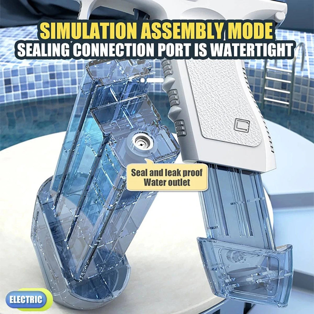 Rechargeable electric water gun by Nehwei enterprise with automatic and manual spray modes, up to 32 ft range for kids and adults.