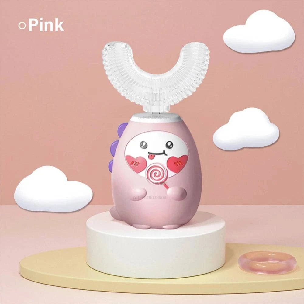 Nehwei children's U-shaped electric toothbrush with cartoon design, USB rechargeable, ideal for kids' oral hygiene.
