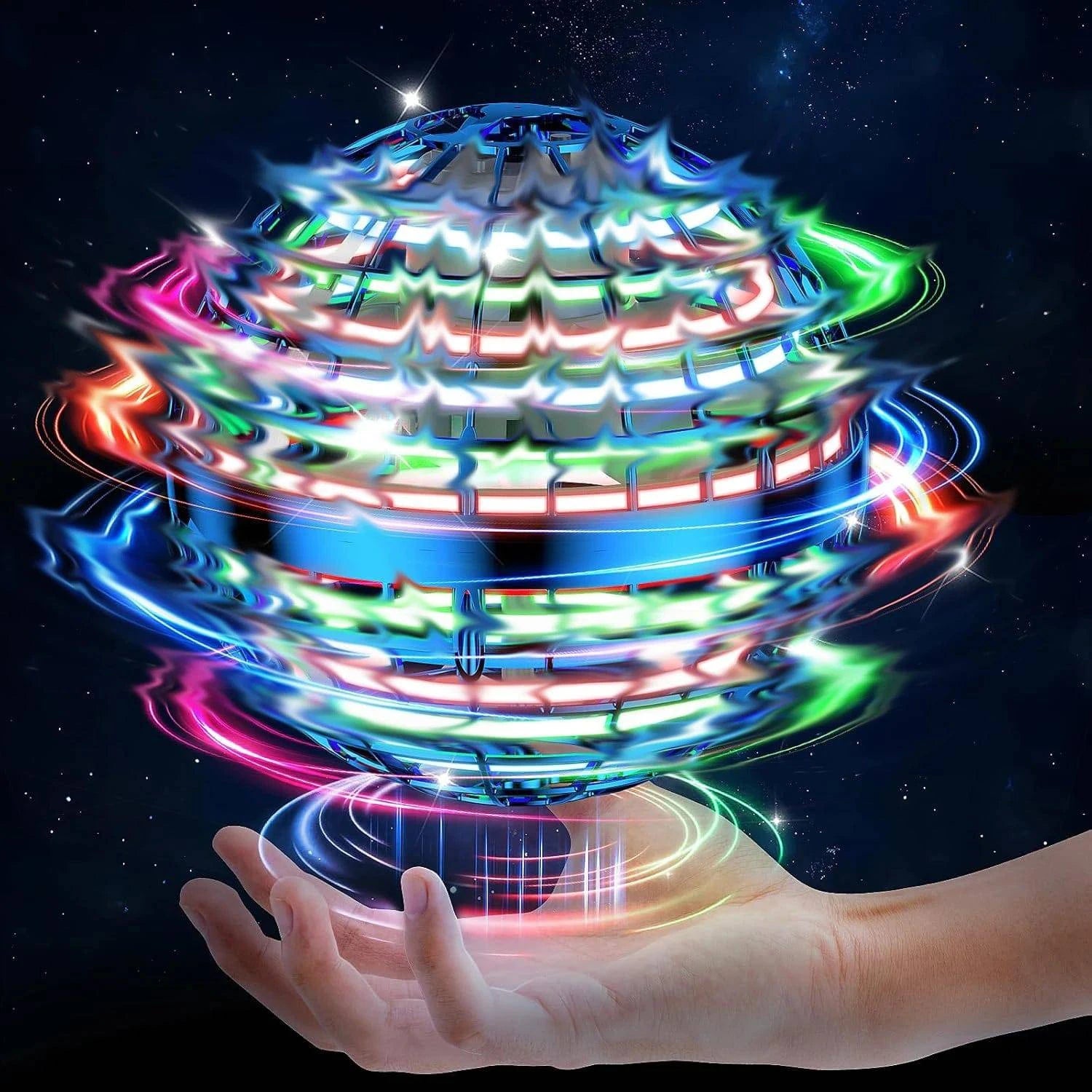 Nehwei enterprise AI flying orb ball toy with galaxy design, hovering and spinning in mid-air, perfect for birthdays and fun.