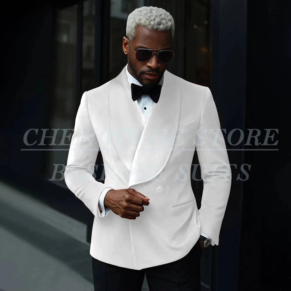 Nehwei enterprise luxury men's velvet double-breasted suit with shawl lapel, slim fit jacket and matching pants for prom or party attire