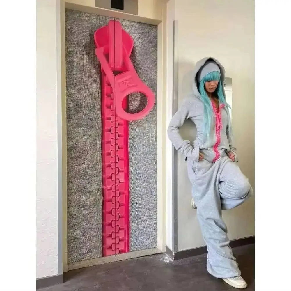 Loose oversized Y2K street hoodie by Nehwei enterprise with zipper, multi-pocket design, solid color, women's fashion trend.