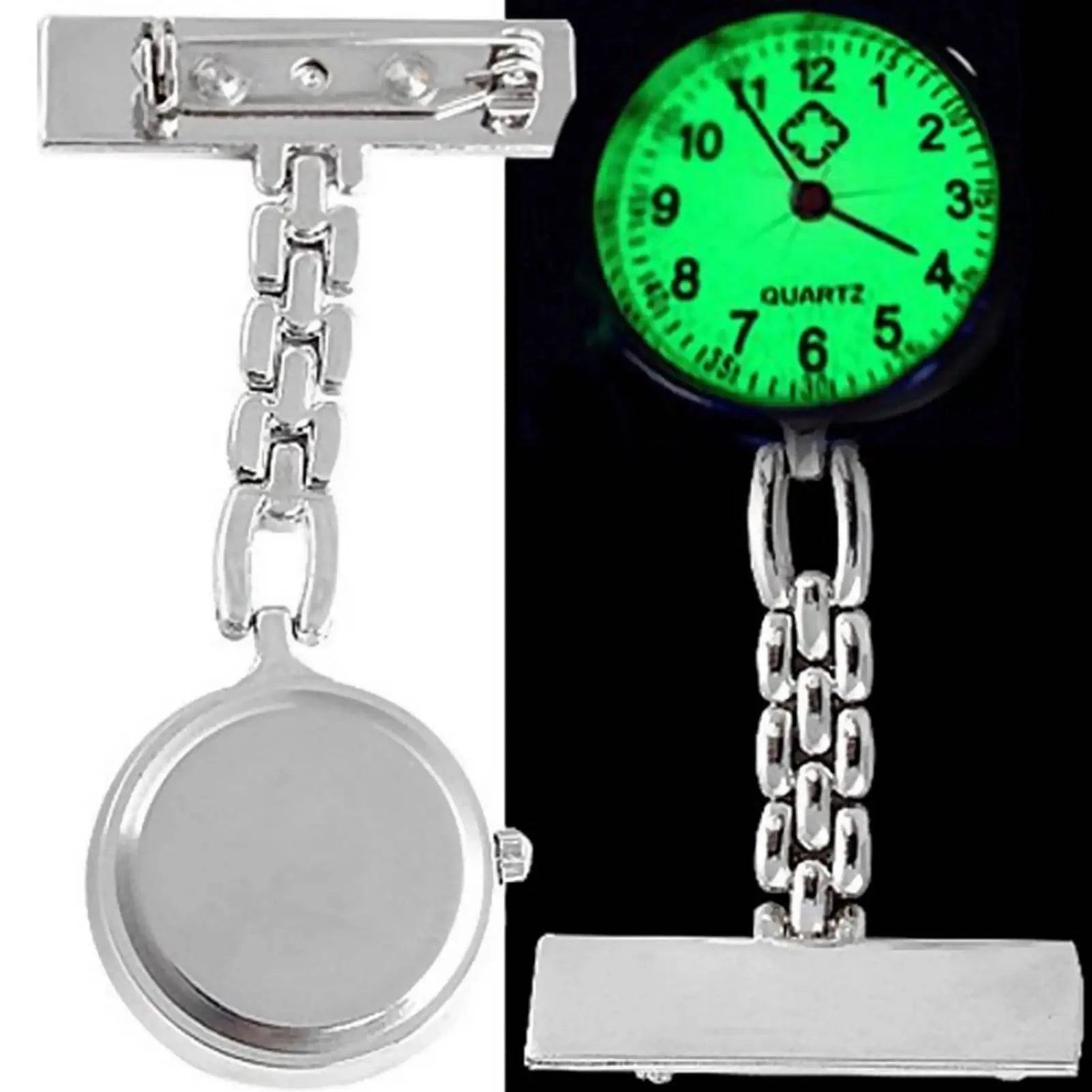 Nehwei luminous nurse watch dial with retractable clip, night visibility, alloy strap, for medical professionals, doctor wrist watch.