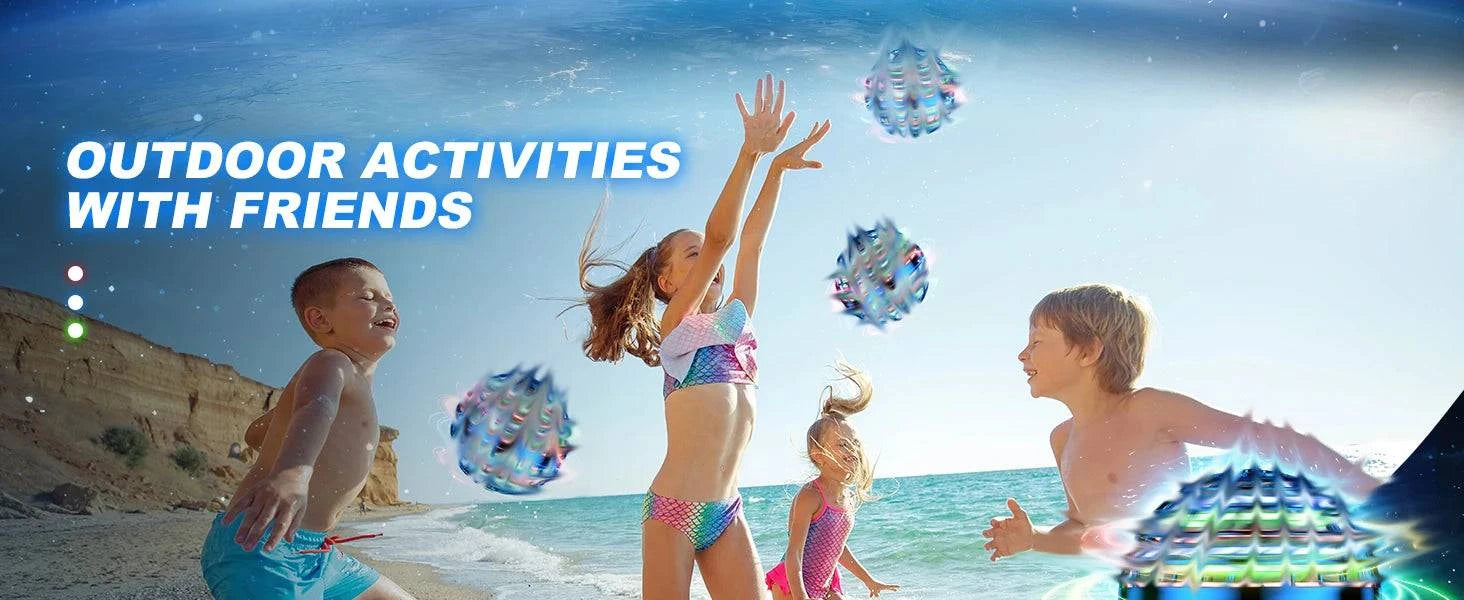 Nehwei enterprise AI flying orb ball toy with galaxy design, hovering and spinning in midair with hand control and cosmic details.