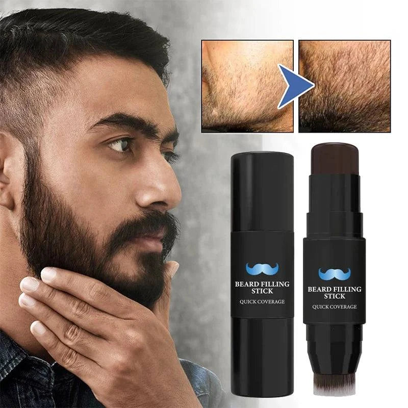 Nehwei enterprise 2-in-1 beard filler stick with brush for natural, long-lasting coverage on men's beards, shown with pen and brush.