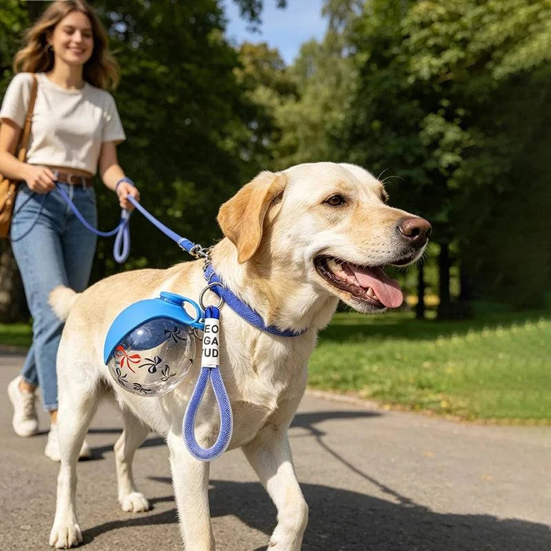 Nehwei 2-in-1 portable dog water bottle with 285ml capacity, outdoor travel water dispenser and small dog drink bowl.