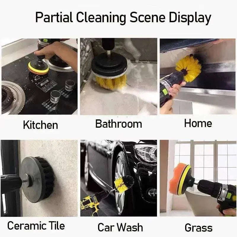Nehwei enterprise electric drill brush kit with nylon brushes for carpet, glass, car tires, and cleaning tasks in 2 to 5-inch sizes